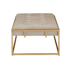 Pouf rettangolare trapuntato in velluto con finitura oro