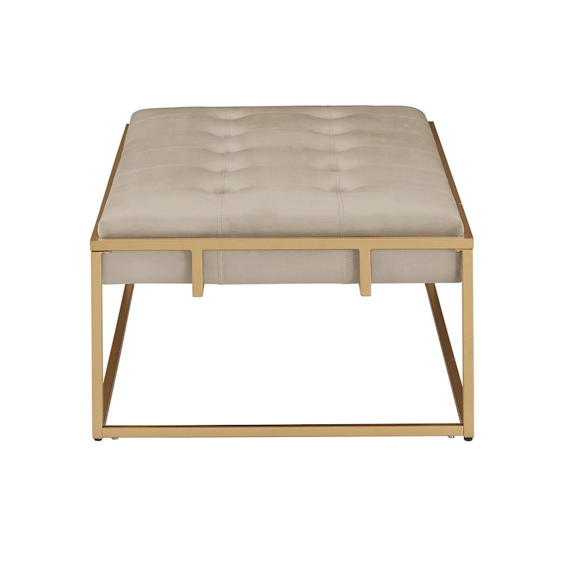 Pouf rettangolare trapuntato in velluto con finitura oro