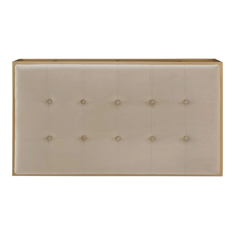 Pouf rettangolare trapuntato in velluto con finitura oro
