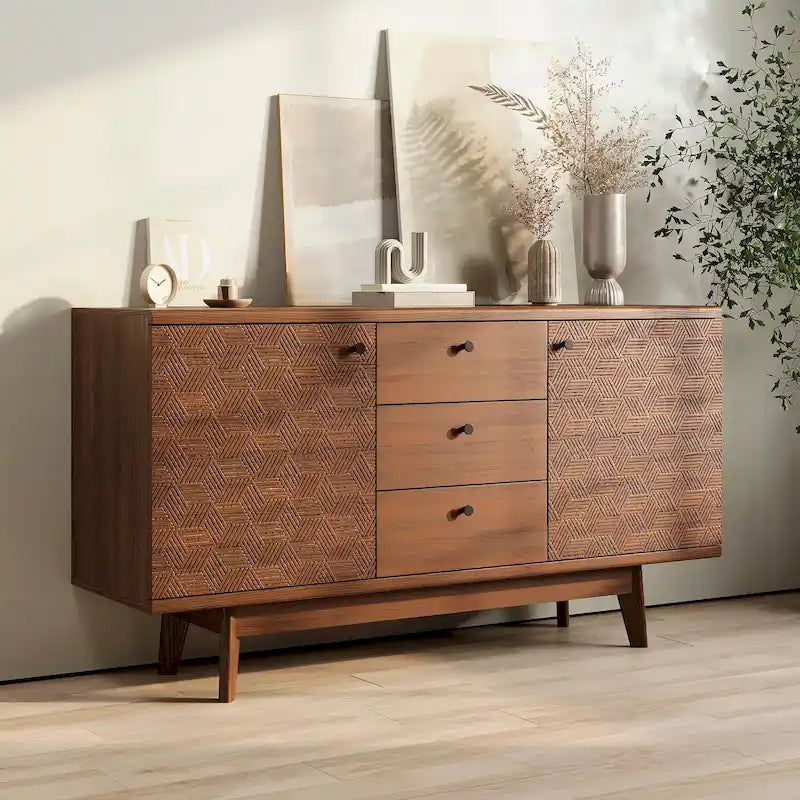 Madia Scandi Buffet Mobile TV con Cassetti e Gambe in Legno per TV fino a 65 pollici
