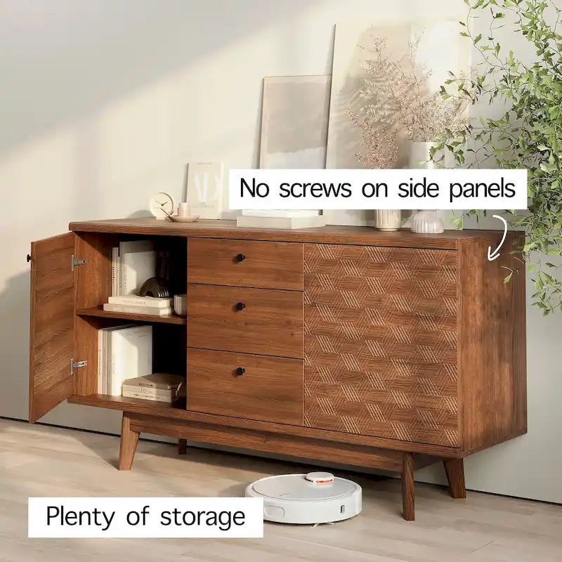 Madia Scandi Buffet Mobile TV con Cassetti e Gambe in Legno per TV fino a 65 pollici