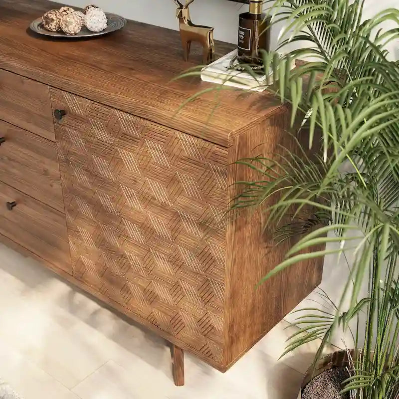 Madia Scandi Buffet Mobile TV con Cassetti e Gambe in Legno per TV fino a 65 pollici