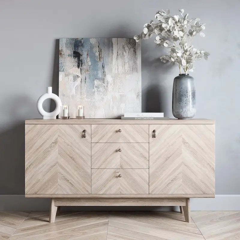 Madia Scandi Buffet Mobile TV con Cassetti e Gambe in Legno per TV fino a 65 pollici
