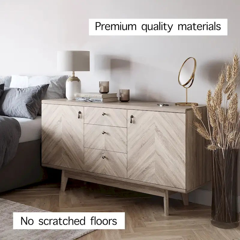 Madia Scandi Buffet Mobile TV con Cassetti e Gambe in Legno per TV fino a 65 pollici