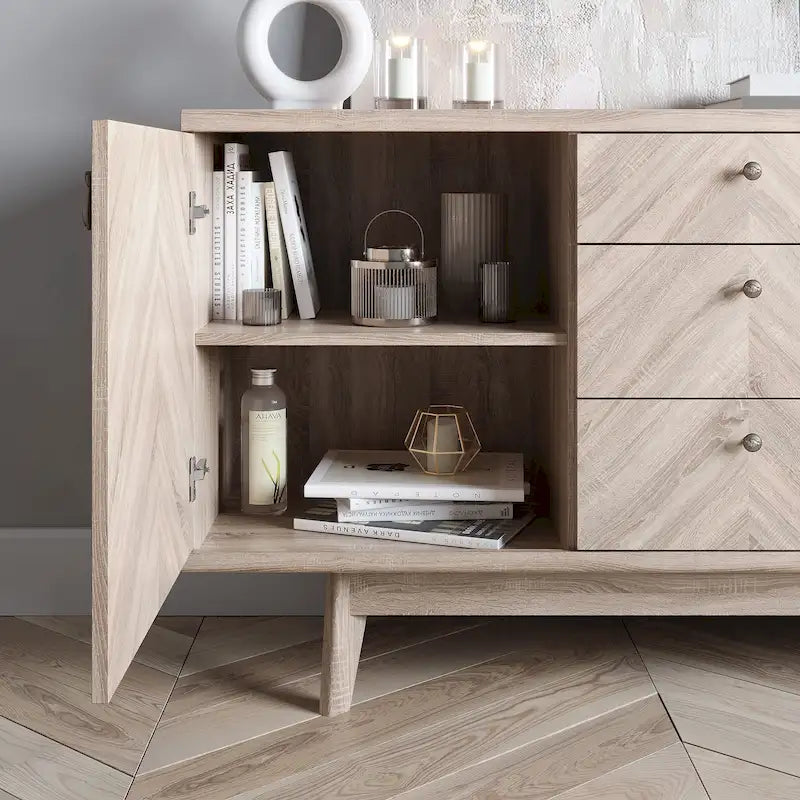 Madia Scandi Buffet Mobile TV con Cassetti e Gambe in Legno per TV fino a 65 pollici