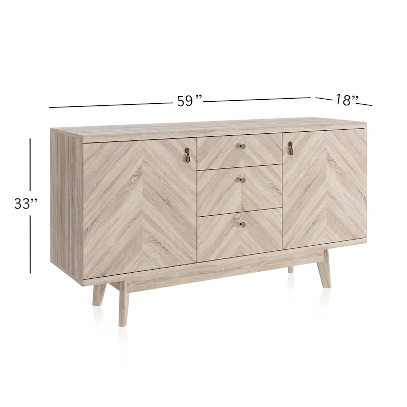 Madia Scandi Buffet Mobile TV con Cassetti e Gambe in Legno per TV fino a 65 pollici