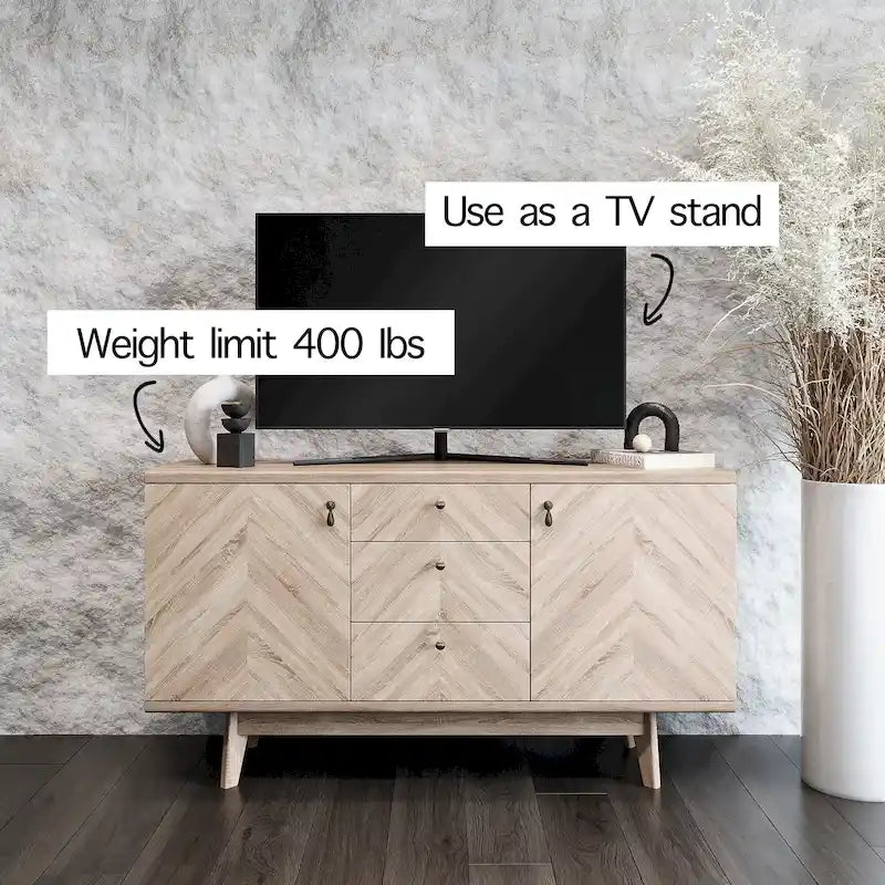 Madia Scandi Buffet Mobile TV con Cassetti e Gambe in Legno per TV fino a 65 pollici