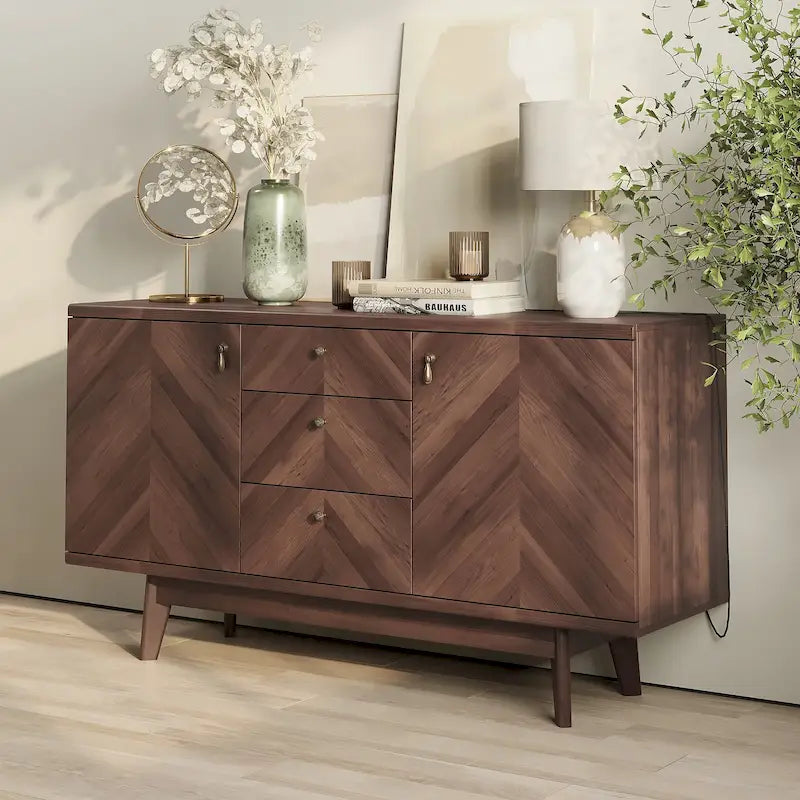 Madia Scandi Buffet Mobile TV con Cassetti e Gambe in Legno per TV fino a 65 pollici