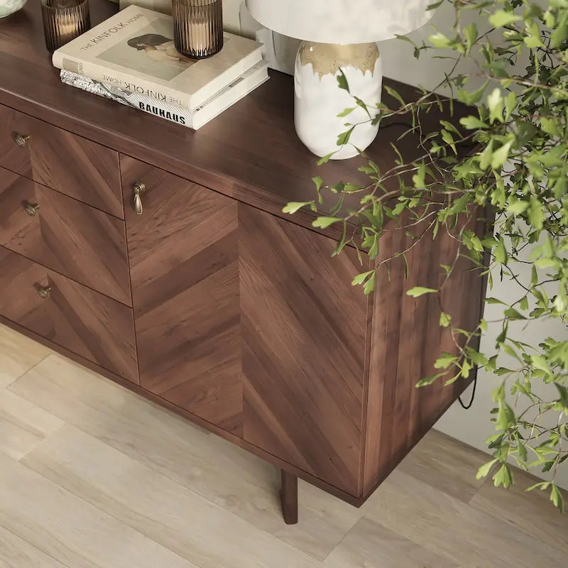 Madia Scandi Buffet Mobile TV con Cassetti e Gambe in Legno per TV fino a 65 pollici