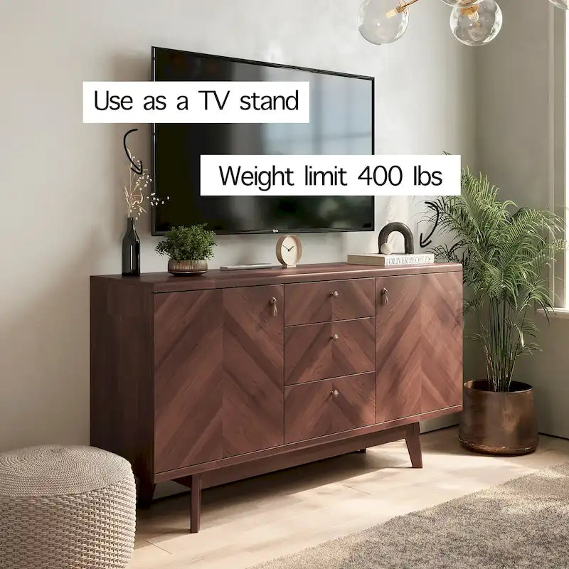 Madia Scandi Buffet Mobile TV con Cassetti e Gambe in Legno per TV fino a 65 pollici