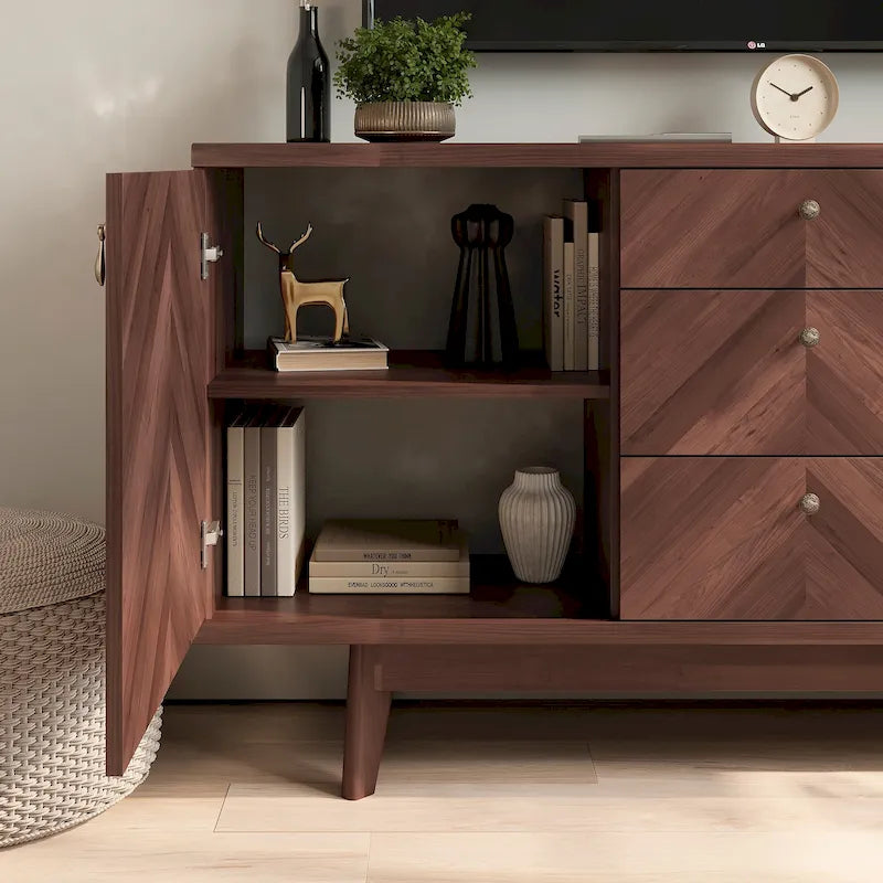 Madia Scandi Buffet Mobile TV con Cassetti e Gambe in Legno per TV fino a 65 pollici