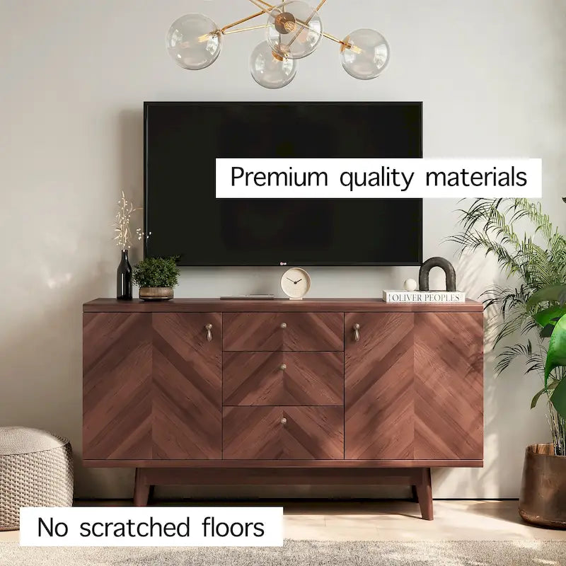 Madia Scandi Buffet Mobile TV con Cassetti e Gambe in Legno per TV fino a 65 pollici