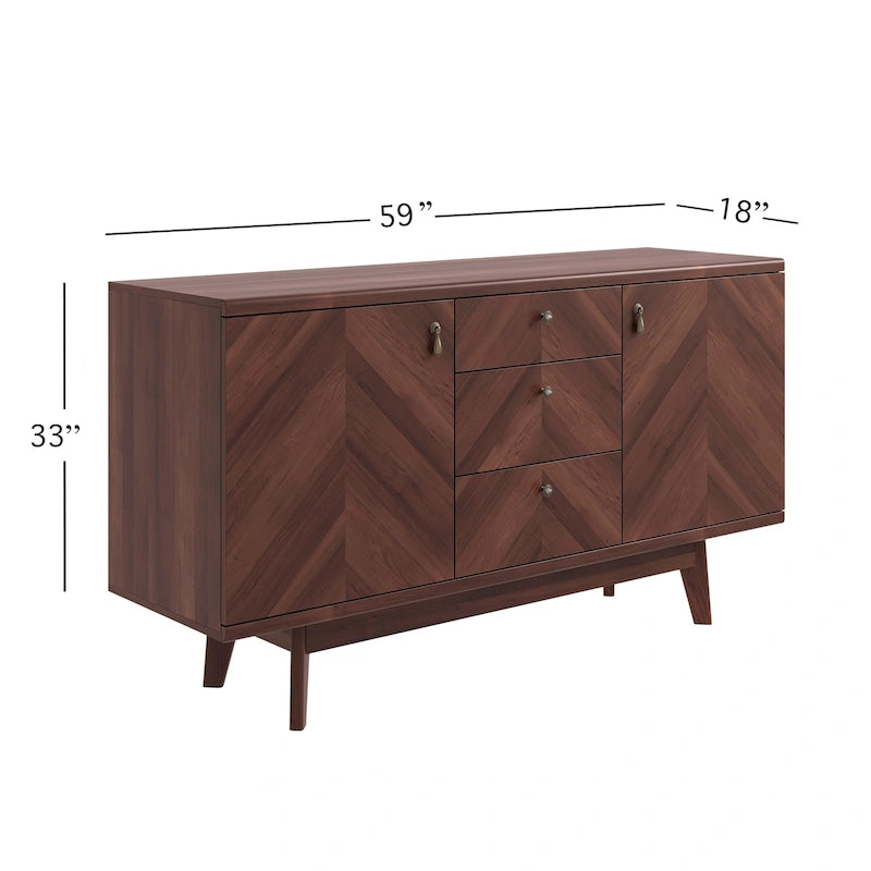 Madia Scandi Buffet Mobile TV con Cassetti e Gambe in Legno per TV fino a 65 pollici