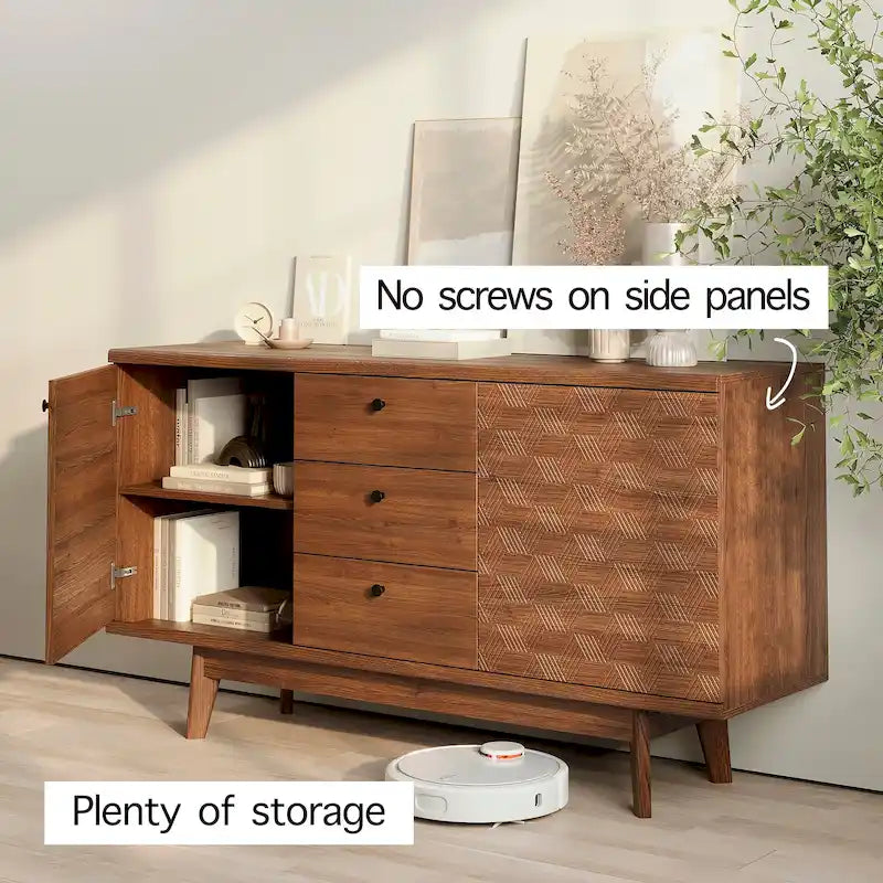Madia Scandi Buffet Mobile TV con Cassetti e Gambe in Legno per TV fino a 65 pollici