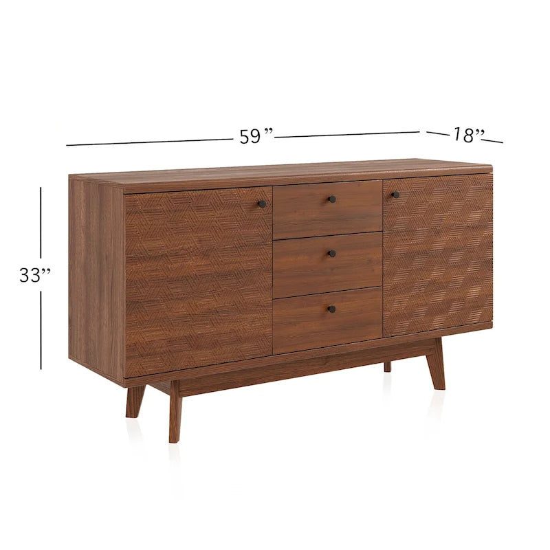 Madia Scandi Buffet Mobile TV con Cassetti e Gambe in Legno per TV fino a 65 pollici