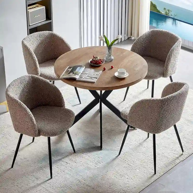 Tavolo da Pranzo Rotondo con Poltrone in Morbido Sherpa