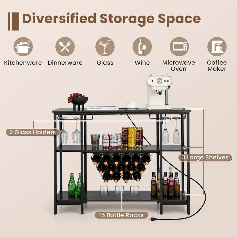 Tavolo Bar Mobile Cantinetta con Portabottiglie e Porta Bicchieri