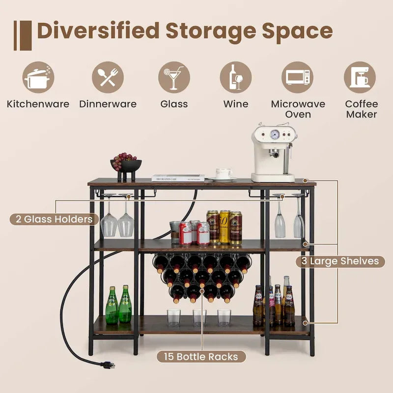 Tavolo Bar Mobile Cantinetta con Portabottiglie e Porta Bicchieri