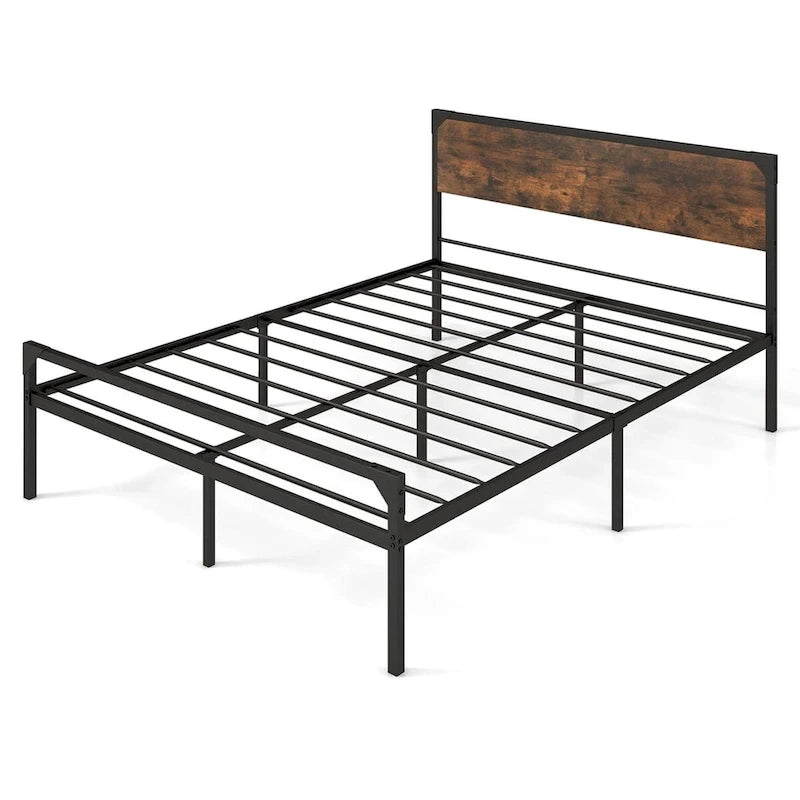 Letto a piattaforma matrimoniale/queen con testiera e pediera rustiche