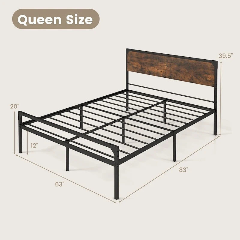 Letto a piattaforma matrimoniale/queen con testiera e pediera rustiche
