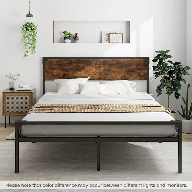 Letto a piattaforma matrimoniale/queen con testiera e pediera rustiche