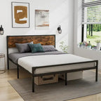 Letto a piattaforma matrimoniale/queen con testiera e pediera rustiche