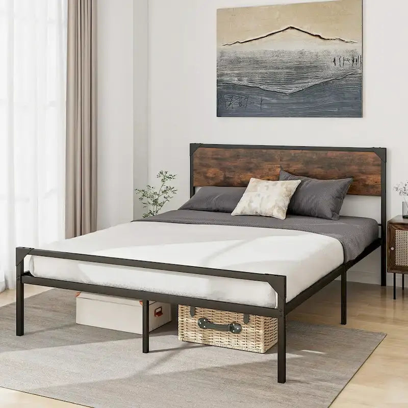 Letto a piattaforma matrimoniale/queen con testiera e pediera rustiche