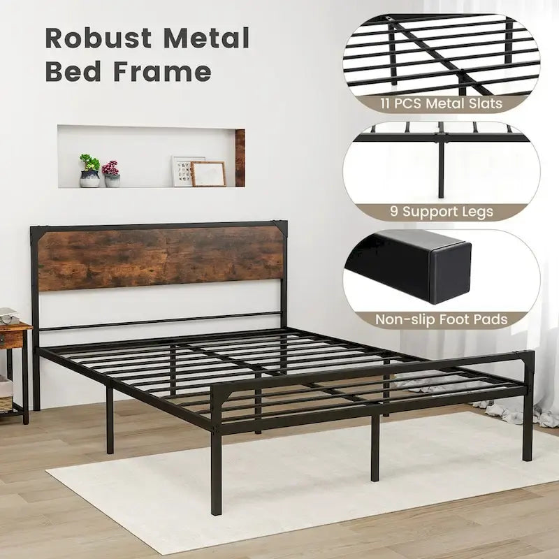Letto a piattaforma matrimoniale/queen con testiera e pediera rustiche