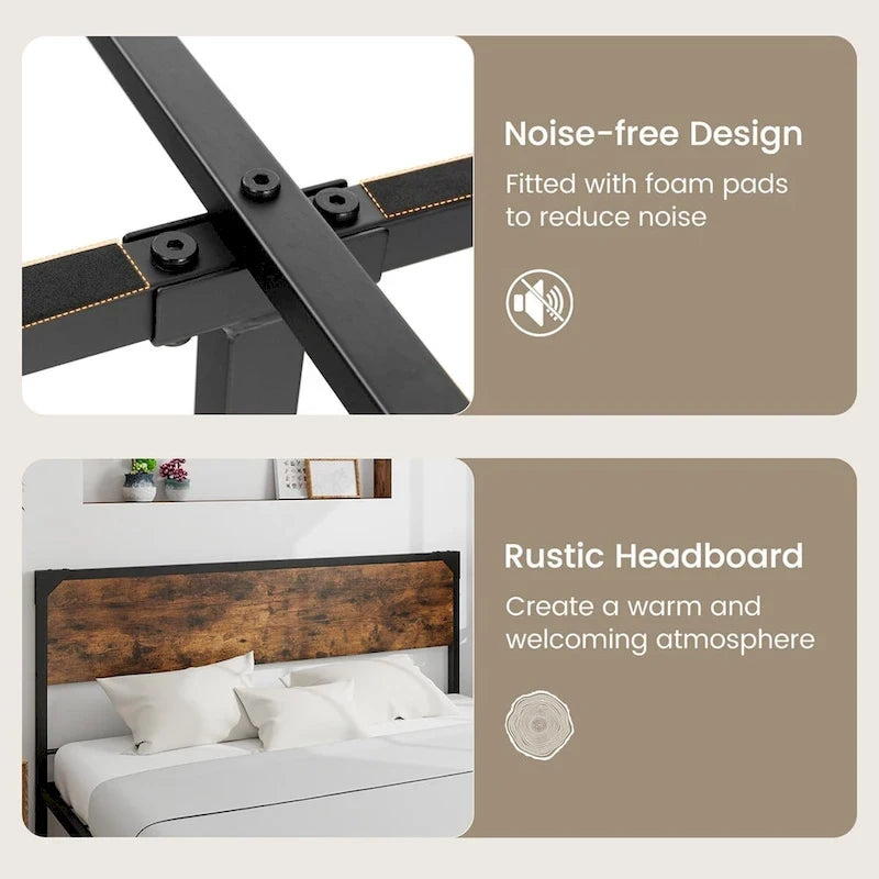 Letto a piattaforma matrimoniale/queen con testiera e pediera rustiche