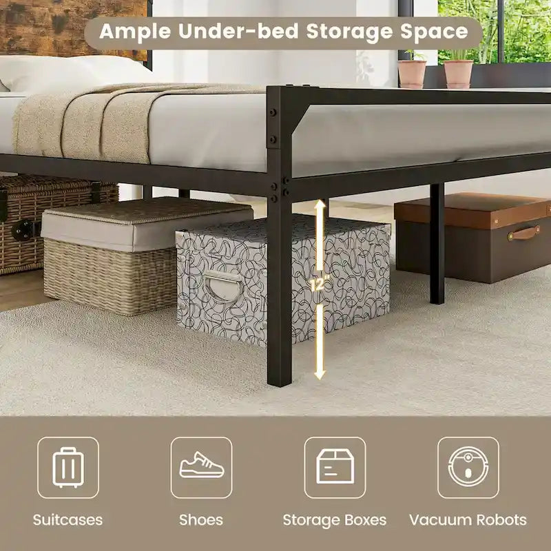 Letto a piattaforma matrimoniale/queen con testiera e pediera rustiche