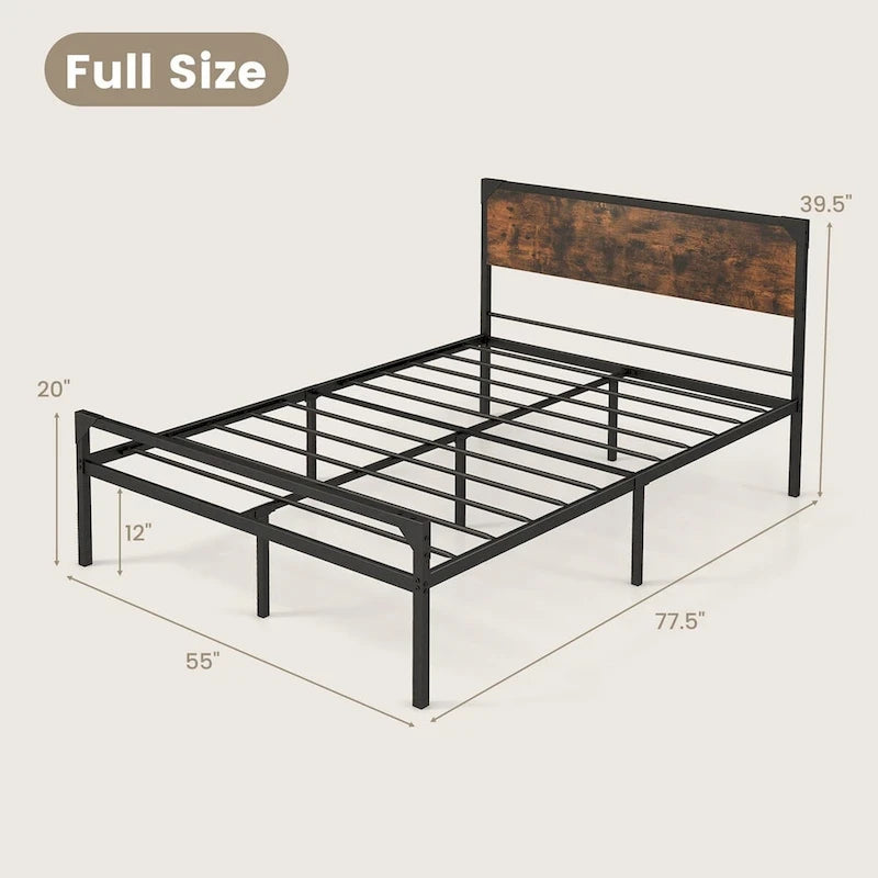 Letto a piattaforma matrimoniale/queen con testiera e pediera rustiche