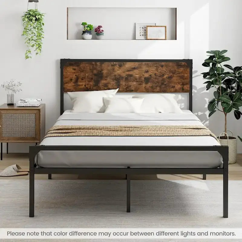 Letto a piattaforma matrimoniale/queen con testiera e pediera rustiche