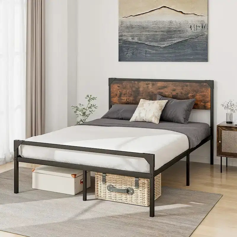 Letto a piattaforma matrimoniale/queen con testiera e pediera rustiche