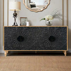 Anta con design simmetrico intagliato e cornice color legno per tavolino porta TV