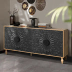 Anta con design simmetrico intagliato e cornice color legno per tavolino porta TV