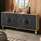 Anta con design simmetrico intagliato e cornice color legno per tavolino porta TV