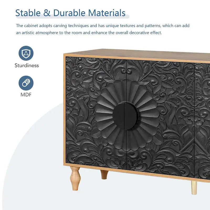 Anta con design simmetrico intagliato e cornice color legno per tavolino porta TV