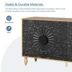 Anta con design simmetrico intagliato e cornice color legno per tavolino porta TV