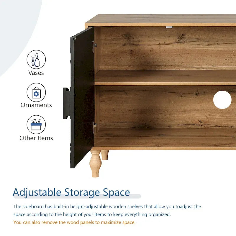 Anta con design simmetrico intagliato e cornice color legno per tavolino porta TV