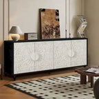 Anta con design simmetrico intagliato e cornice color legno per tavolino porta TV
