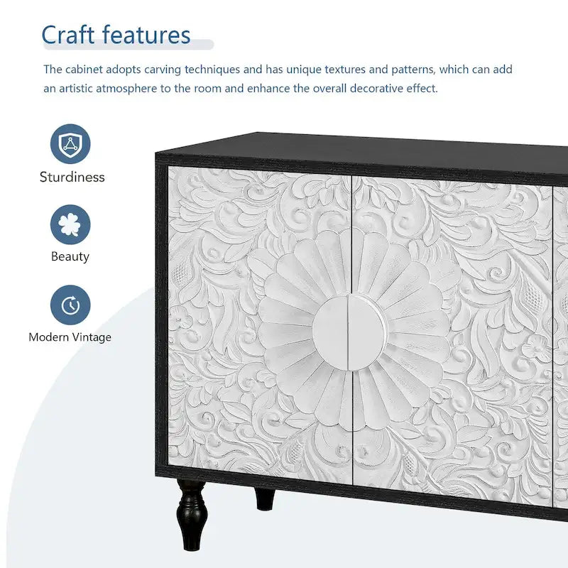Anta con design simmetrico intagliato e cornice color legno per tavolino porta TV