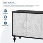 Anta con design simmetrico intagliato e cornice color legno per tavolino porta TV
