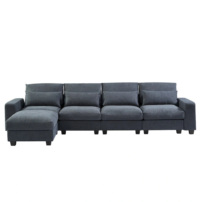 Divano sezionale grande moderno trasformabile a forma di L imbottito in piuma con chaise longue reversibile - 129,9L x 72P x 31,5A