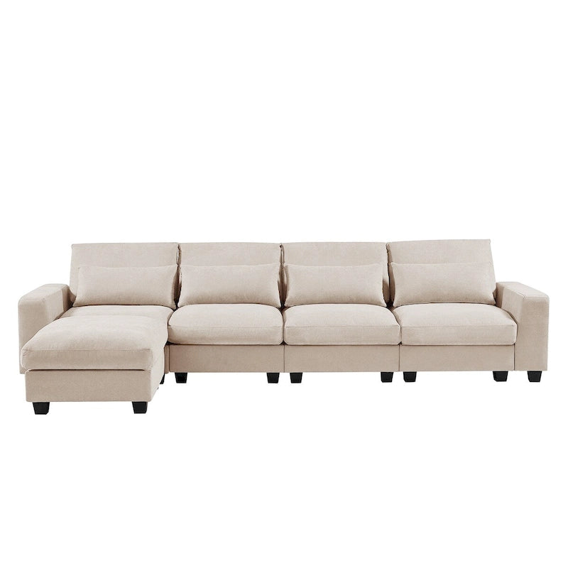 Divano sezionale grande moderno trasformabile a forma di L imbottito in piuma con chaise longue reversibile - 129,9L x 72P x 31,5A
