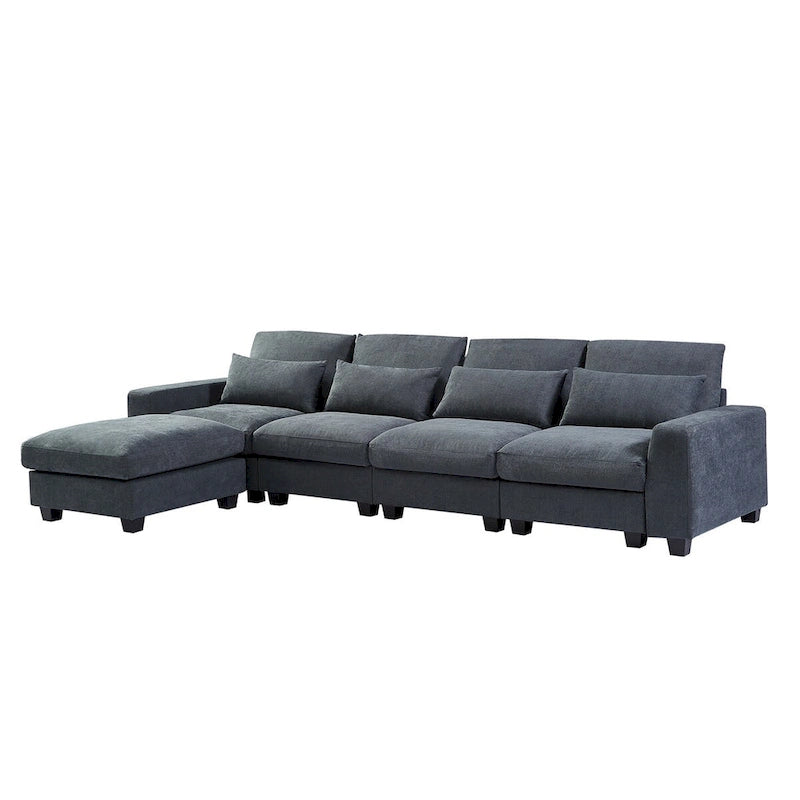 Divano sezionale grande moderno trasformabile a forma di L imbottito in piuma con chaise longue reversibile - 129,9L x 72P x 31,5A