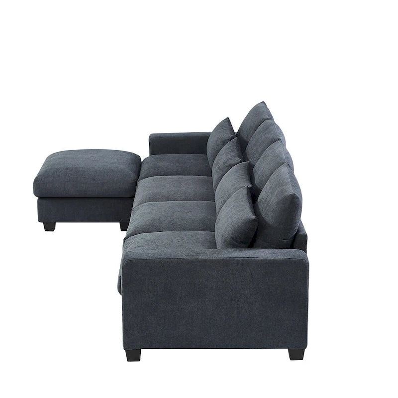 Divano sezionale grande moderno trasformabile a forma di L imbottito in piuma con chaise longue reversibile - 129,9L x 72P x 31,5A