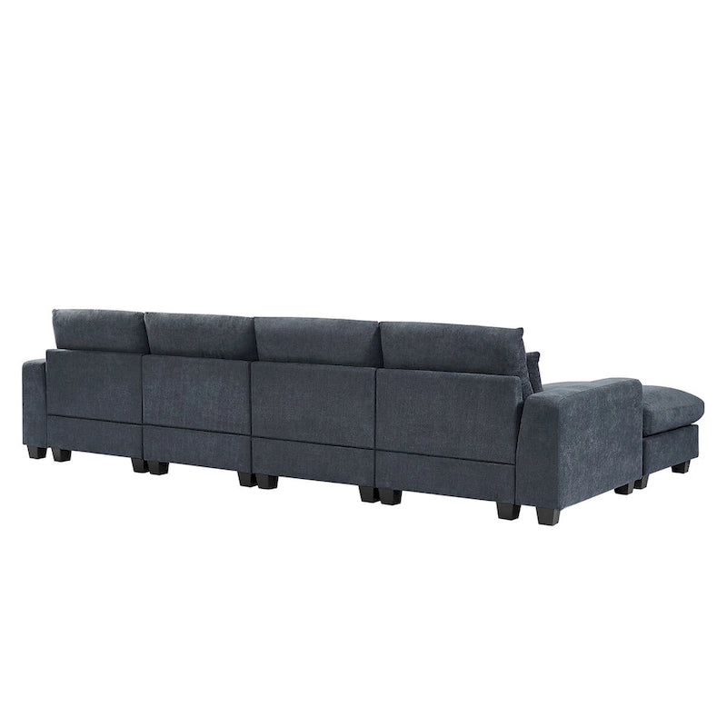 Divano sezionale grande moderno trasformabile a forma di L imbottito in piuma con chaise longue reversibile - 129,9L x 72P x 31,5A