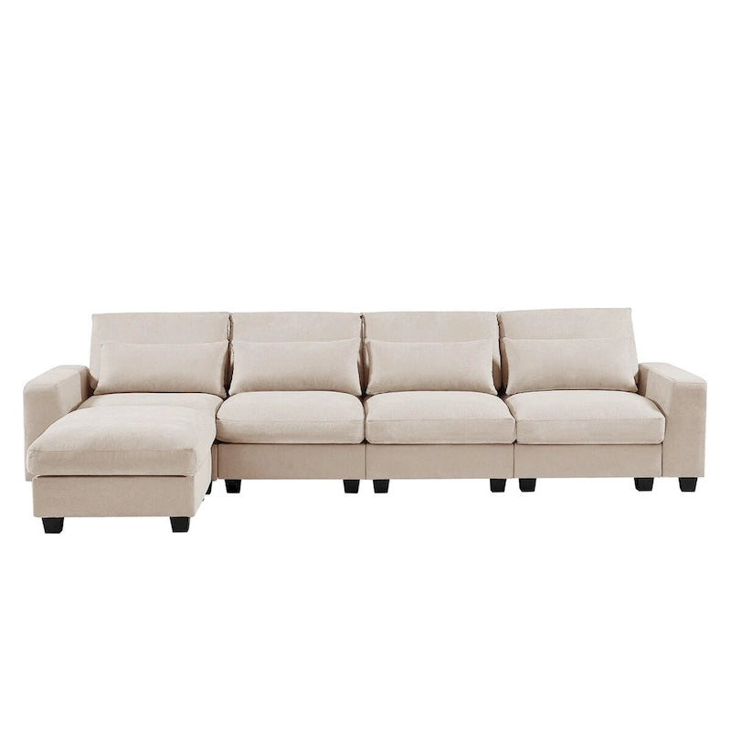 Divano sezionale grande moderno trasformabile a forma di L imbottito in piuma con chaise longue reversibile - 129,9L x 72P x 31,5A