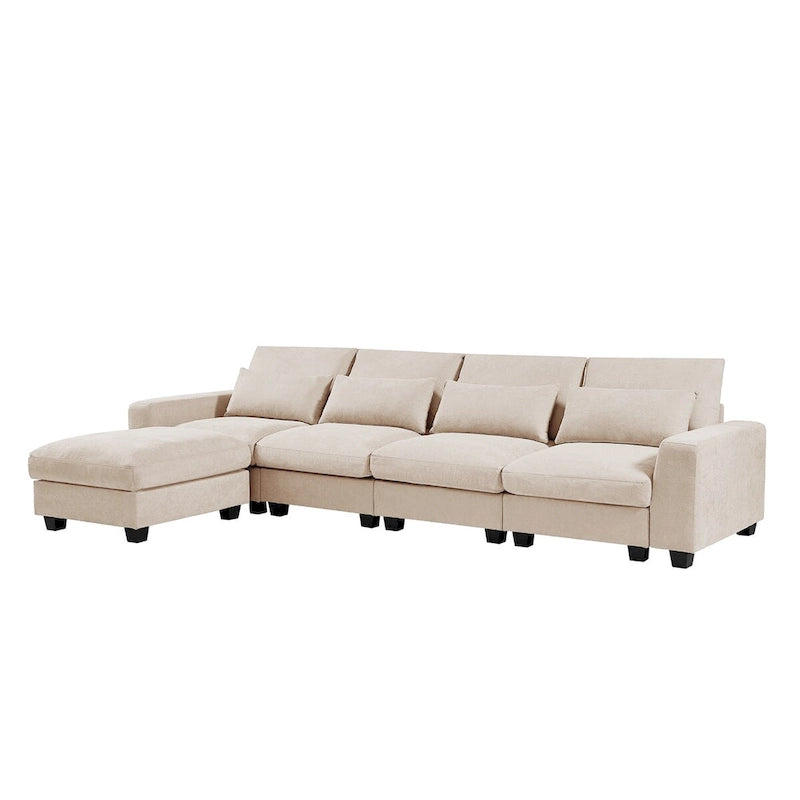 Divano sezionale grande moderno trasformabile a forma di L imbottito in piuma con chaise longue reversibile - 129,9L x 72P x 31,5A