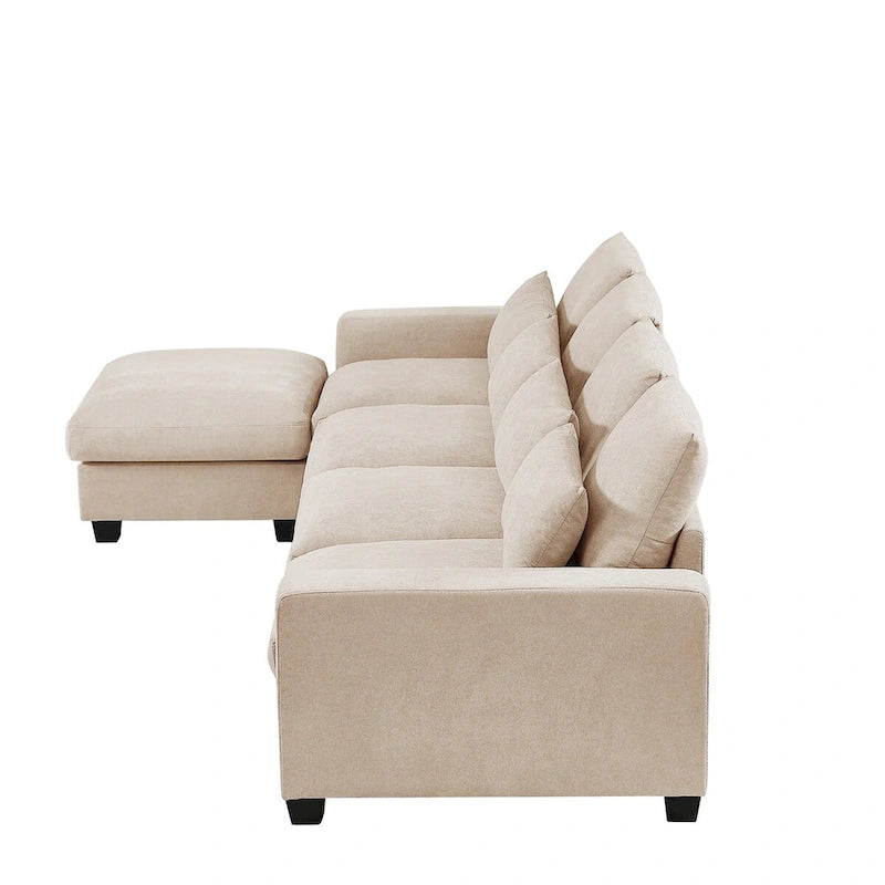 Divano sezionale grande moderno trasformabile a forma di L imbottito in piuma con chaise longue reversibile - 129,9L x 72P x 31,5A